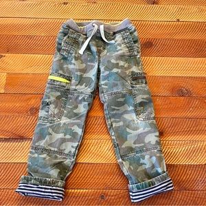 Mini Boden Size 7 Jersey Lined Camo Cargo Pants Green Navy Blue & Gray